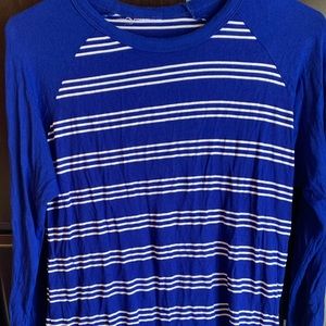 Lularoe Randy tee, 3/4 sleeve, blue and white striped, size M